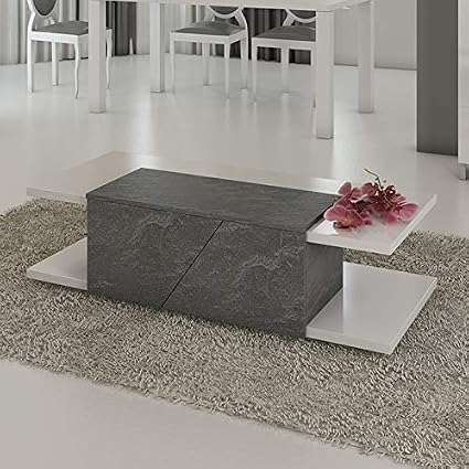 N 114 Table Basse Design 120x60 Cm Gris Et Blanc Laqué Blanc