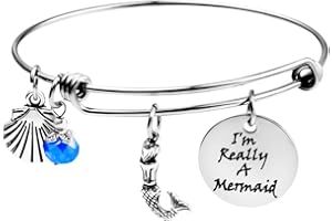 MJartoria I'm Really a Mermaid Engraved Expandable Wire Mermaid Charm Bracelet, Friendship Bangle Bracelet, Best Friend Bracelet Gifts for Birthday Christmas