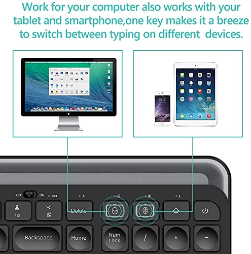 Wireless Bluetooth Keyboard with Number Pad, 2 in 1 Wireless & Bluetooth Gotying Multi-Device Tablet Keyboard for ipad,Phone, iOS, Android, Mac and Windows (Black)