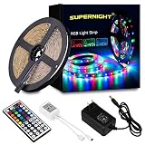 SUPERNIGHT 5M/16.4 Ft SMD 3528 RGB 300 LED Color Changing Kit with Flexible Strip Light+44 Key IR Remote Control+ Power Supply