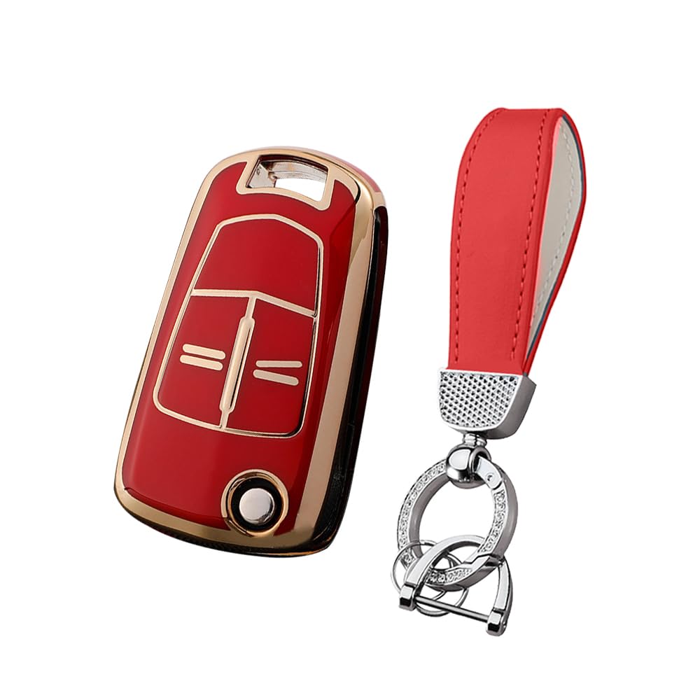 HIBEYO Flip Key Car Key Case Fits Opel Vauxhall Key Cover Silicone Protective Case for Opel Corsa Astra Vectra Zafira Antara Tigra Key Fob Remote Key Flip 2 Buttons Red