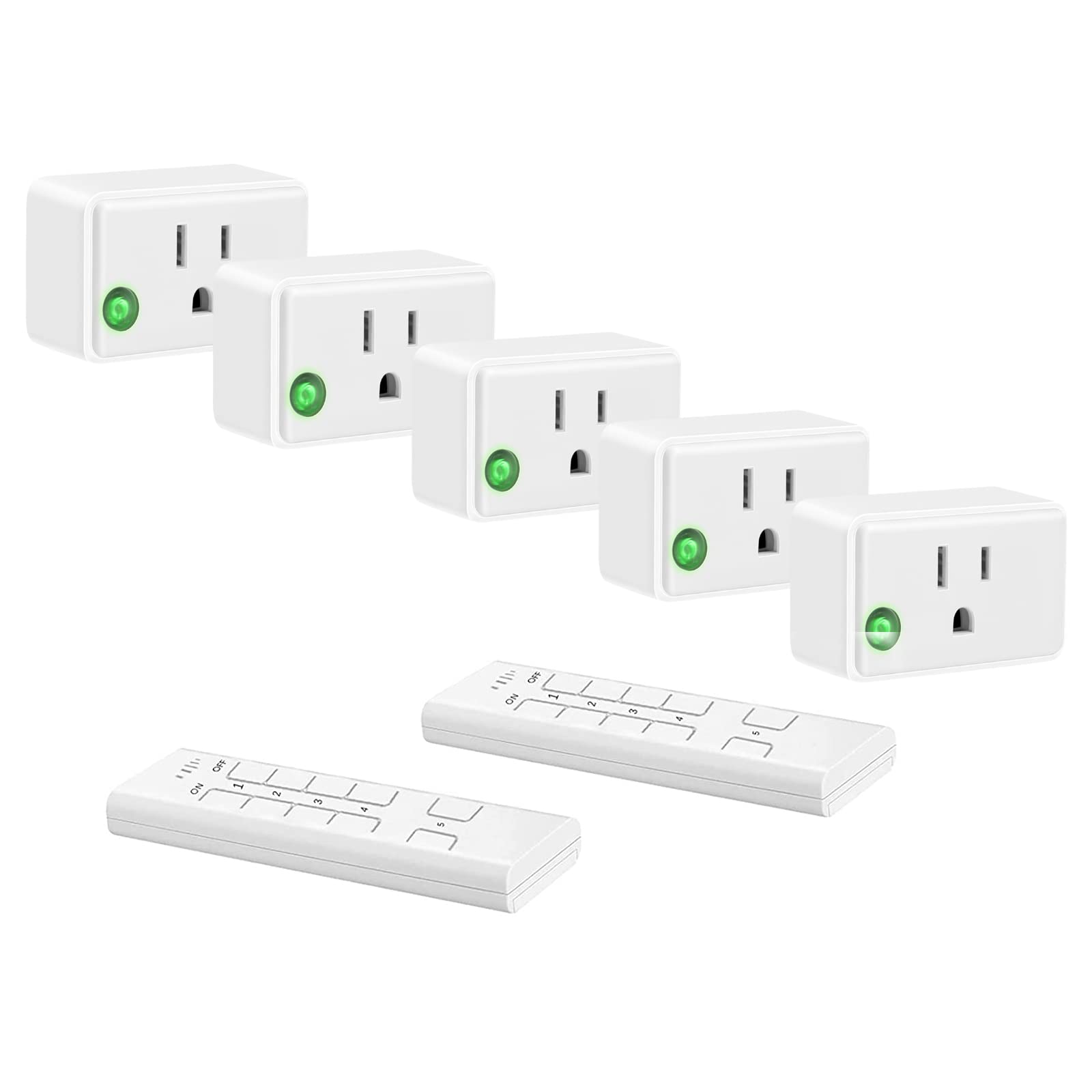 Photo 1 of Sonsonai Wireless Remote Control Outlet Plug Kit, 5 Outlets + 2 Remotes, Control Lights, Fans & Small Appliances from Long Range, White, 1800W/15A
