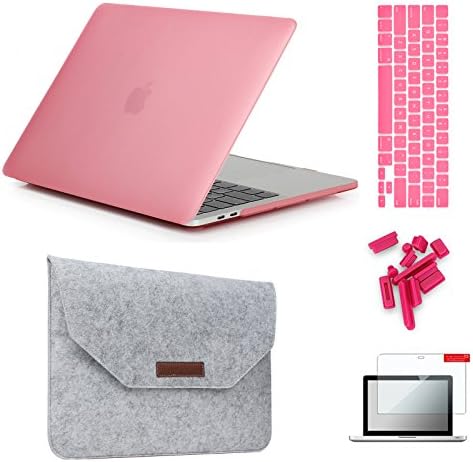 MacBook Pro 15"(2016 &amp; 2017 Release)Hardshell Case &amp; Felt Sleeve[5 in 1 Bundle] with Screen Protector,Keyboard Cover &amp; Dust Plug for Latest MacBook Pro 15" A1707 w/Touch Bar Touch ID - Pink