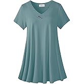 LARACE Plus Size Tunic Tops for Women, Women's Short Sleeve V Neck T Shirts, Loose Fit Summer Clothes, Womens Casual Blouses(Green,M-5XL)