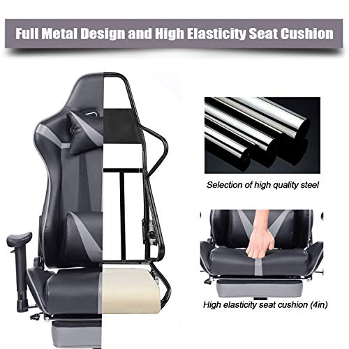 Blue Whale Gaming Chair PC Computer Chair with Footrest Ergonomic Video Game Chair High Back Racing Gamer Chair Reclining Leather Office Chair with Headrest and Lumbar Support (8192Grey) - Thumbnail 4
