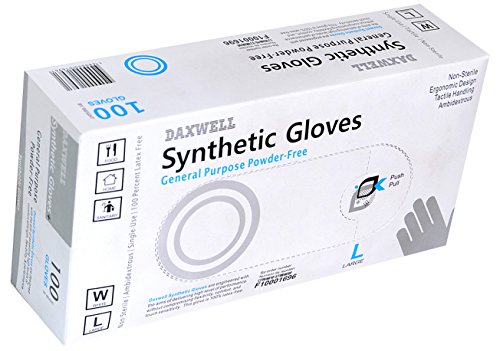 Daxwell Synthetic PVC Gloves, Powder Free, Large, White, F10001696B (Box of 100)