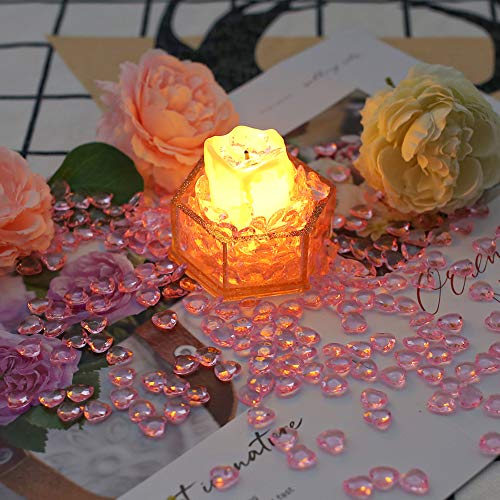 HAKACC Heart-Shaped Acrylic Diamonds, 1000 PCS Pink Wedding Table Crystals Heart Shape Gems Table Decorations for Wedding Day