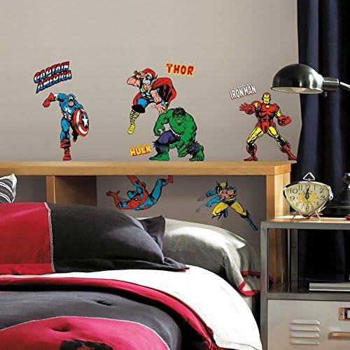 32 New CLASSIC MARVEL HEROES WALL DECALS Avengers Stickers Boys Bedroom Decor