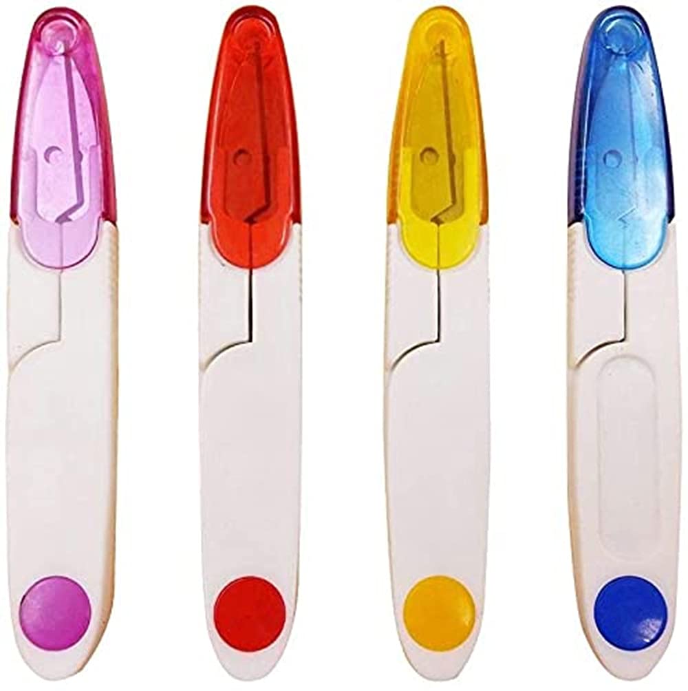 Sewing Snips,4 PCS Sewing Thread Cutters U Shape Thread Snips with Plastic Safety Cover Cross Stitch Scissors Unpicker for Tailor Embroidery Needlework DIY