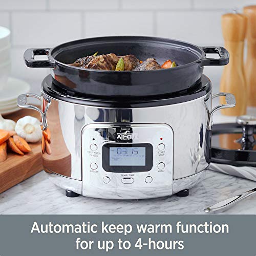 AllClad Electrics Stainless Steel and Cast Iron Slow Cooker 5 Quart 7in1 Slow Cook High/Low