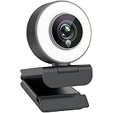 Angetube Streaming 1080P HD Webcam Built in Adjustable Ring Light and Mic. Advanced autofocus AF Web Camera for Google Meet Gamer Facebook YouTube Streamer