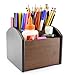Revolving Wooden TV Remote Control Caddy; 4 Compartments Organize Your TV, Satellite, DVD, & Blu-Ray Remote Controllers, Office Caddy Too