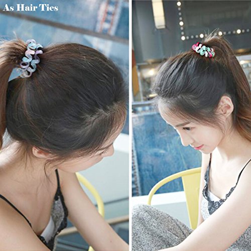 QY 10PCS Colorful Bright Assorted Colors Plastic Spiral Coil Wrist Band Key Ring Chain (Pattern O)