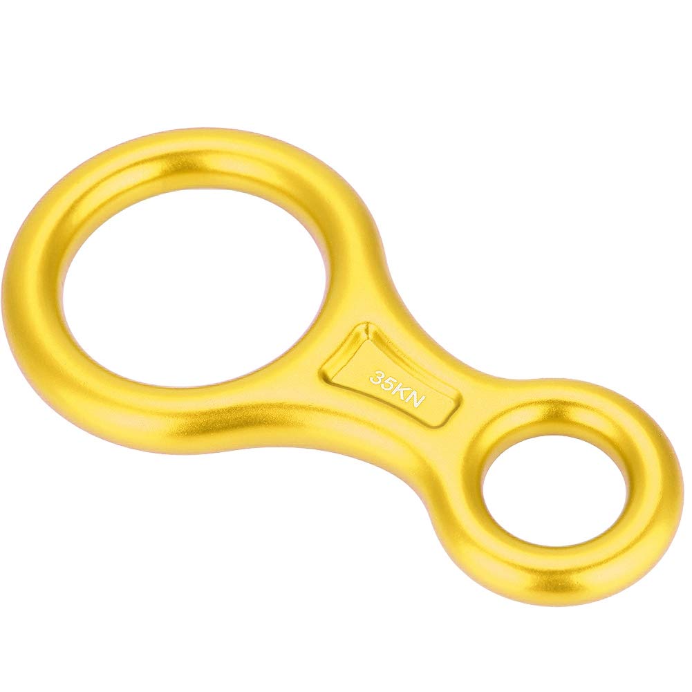 Tbest Climbing 8 Ring Terminal 8 Descender, 35KN Heavy Duty Climb Aluminum Figure 8 Descender Rigging Plate, Outdoor Rappel Rock Climbing Gear Downhill Ring Equipment Belay Device(Gold)
