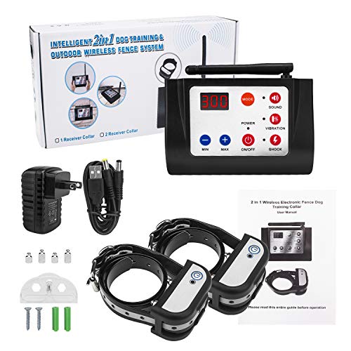 Beinhome Upgraded 2 in 1 Dog Training Collar Sound Vibration & Static Shock Collar & Outdoor Wireless Dog Fence Pet Containment System Kit