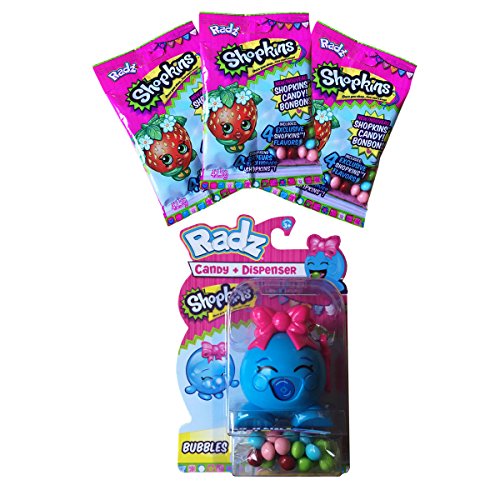 Shopkins Bubbles Toy Candy Dispenser with 3 Packs of Refill Candy Gluten & Peanut FREE