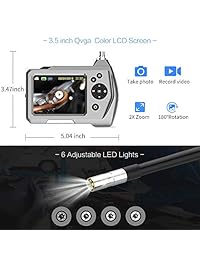Endoscopio industrial, GEECR 1080P HD 3,5 pulgadas Pantalla LCD 2600mAh Batería Profesional Boroscopio, Endoscopio impermeable IP67, con 6 endoscopios de luces LED ajustables (5.5m  9.84FT)