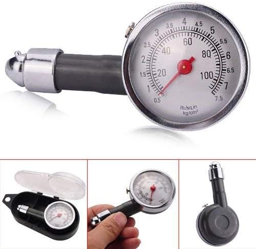 Supermall New Metallic Universal Tyre Pressure Guage with 100Psi Analog Meter-Grey Color