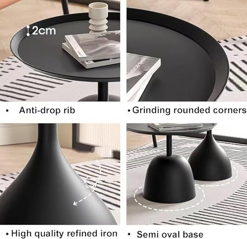 Coffee Table, Black Metal End Table for Living Room, Round Side Table, Bedside Table, Mid Century Circle Accent Table for Small Spaces Easy Assembly Modern Coffee Table for Bedroom Living Room (Black)