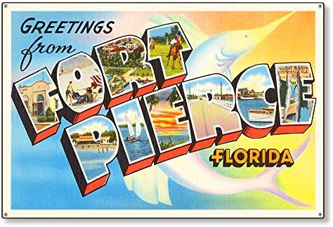 Fort Pierce Florida FL Postcard Metal Sign Wall Decor Large Letter Travel Greetings Souvenir 36x24”