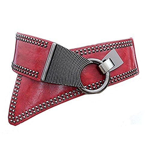 Waist Belt Women's Leather Fashion Wide Elastic Waistband With Punk Rivets Studs - Thumbnail 2