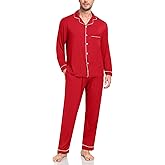 YOPUGEE Men Modal Pajama Set Long Sleeve Pjs Button Down Sleepwear Soft Comfy Loungewear Sets 2 Piece Nightwear S-3XL
