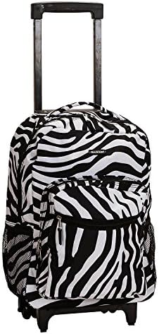 Kids Black White Zebra Pattern Rolling Backpack, Duffel Wheel, Wheeling Luggage, Lightweight Fashionable, African Themed Duffel, Exotic Jungle Zoo Safari Suitcase, Kids School Bag