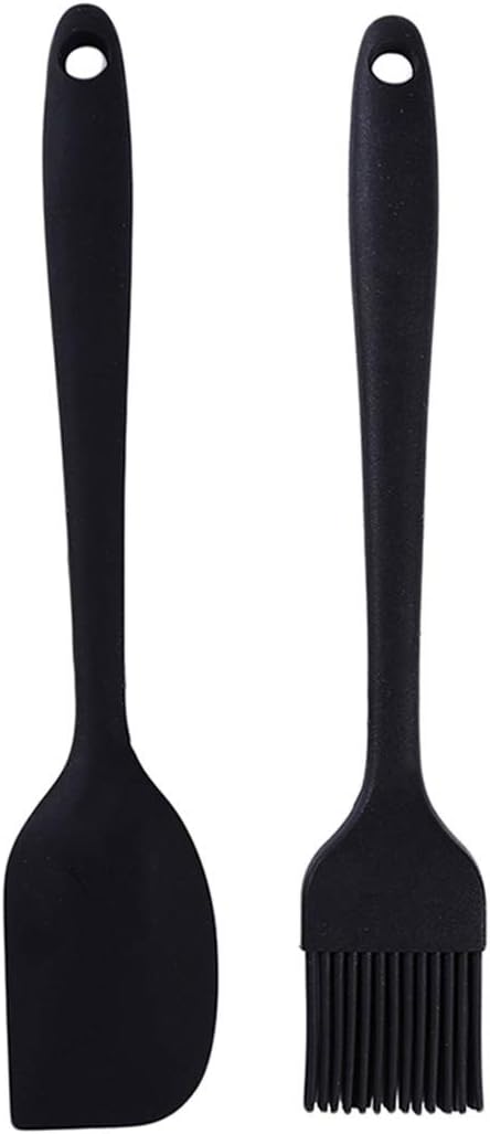 VWH 2 Pcs Baking BBQ Basting Brush Bakeware Pastry Bread Cream Cooking Silicone Scrape Brush Set Baking Tool(Black)