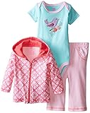 Hudson Baby Baby-Girls 3 Piece Bird Hoodie Bodysuit and Pant