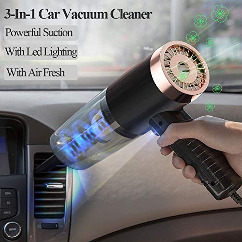 Portable Car Vacuum Cleaner High Power Handheld Vacuum 120W 4500Pa DC 12V Car Interior Cleaning Accessories Kit with LED Light and Aromatherapy Tablet