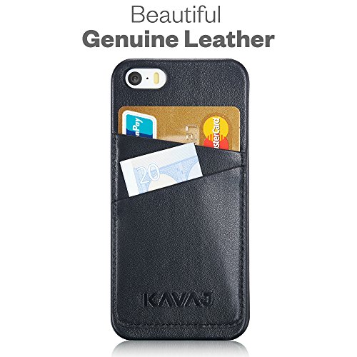 KAVAJ iPhone SE/5S/5 Case Cover Leather Tokyo Black - Genuine Leather Back Cover with Business Card Holder. Slim Fit Back Cover As Premium Accessory for The Original Apple iPhone Doubles As A Wallet