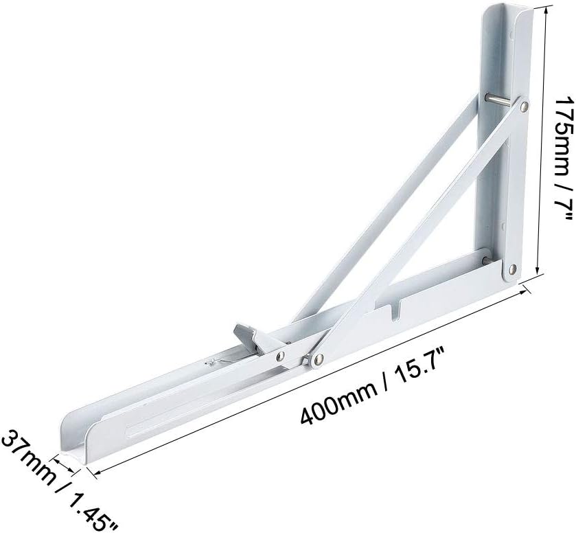 sourcing map Folding Bracket 16 inch 400mm for Shelf Table Desk Wall Mounted Support Collapsible Long Release Arm Space Saving Carbon Steel - Image 3