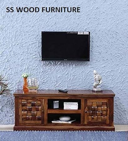 SS WOOD Furniture Solid Wood Two Door Cabinet TV Unit in Provincial Teak Finish