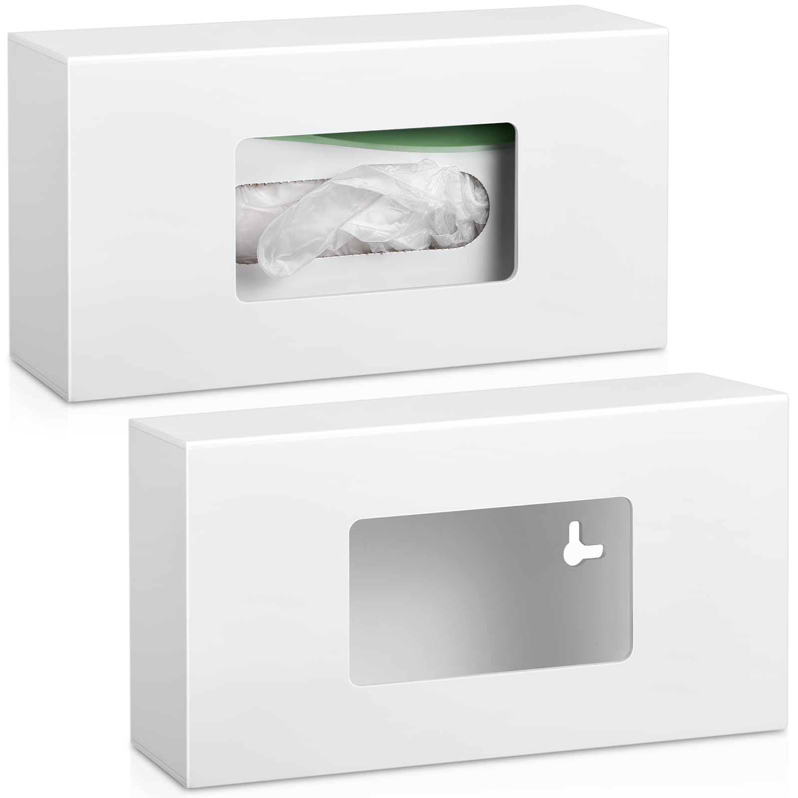 Photo 1 of Thyle 2 Pcs Glove Box Holder Wall Mount Acrylic Glove Dispenser Single Side Loaded Disposable Glove Holder Latex Rubber Glove Box for Kitchen, Office,Restaurant(White)