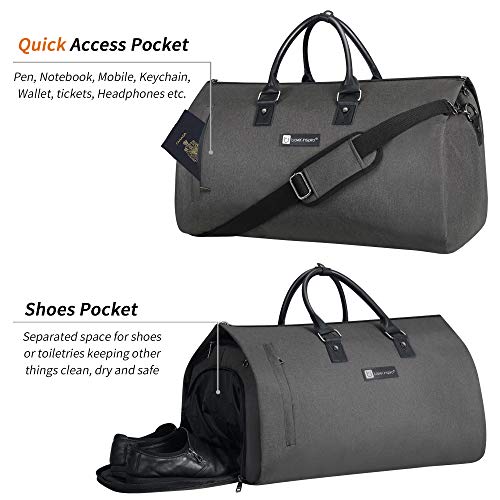 Large Garment Duffle Bag Convertible Fit Suit Weekend Travel Carrier with Quick Access Shoe Poch, Black