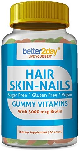 Hair - Skin - Nails Gummy Bear Vitamins By Better2Day - Vegan, Gluten Free Hair Growth Vitamins For Stronger, Thicker Hair.