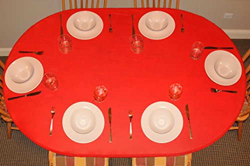 Covers For The Home Deluxe Elastic Edged Flannel Backed Vinyl Fitted Table Cover - Red Pattern - Round Oblong Oval - Fits Tables up to 48" W x 68" L