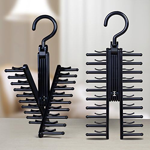 2PCS Ties Hangers For Men, Ties Racks For Closet, Tie Belt Scarf Organizer With 360 Degree Rotated Hooks And 20 Non-Slip Clips Holders(Black)