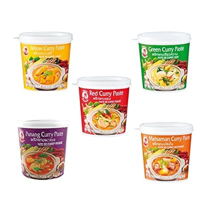 5er Set Cock Curry Paste 5 x 400g Gelb - Grün - Rot - Matsaman - Panang Thai rote gelbe Pamai Pai®