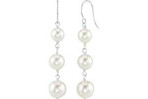 THE PEARL SOURCE 14K Gold 6mm-7mm-8mm Round White Akoya Cultured Pearl Triple Drop Earrings for Women