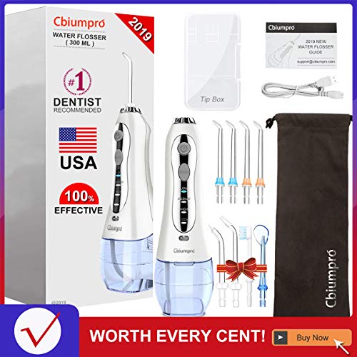 Water Flosser, Cbiumpro 300 ML Professional Cordless Water Flosser Portable Rechargeable Electric Oral Irrigator Teech Cleaner IPX7 Waterproof Dental Water Flosser with 8 Jet Tips, Travel Pouch - Thumbnail 6