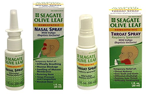 Seagate Products, Olive Leaf Nasal and Raspberry Spearmint Throat Spray Combo Pack (2Pack), Seagate Products (Best Steroid Nasal Spray For Polyps)