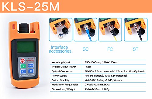 Komshine Basic optic fiber Loss Tester KLT-25M Optical Fiber Loss Test Kit with Optical Power Meter/Optical Light Source/VFL 1mw - Thumbnail 3
