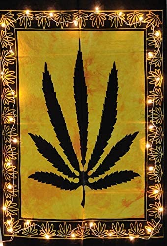 ICC Weed Tapestry Wall Hanging Marijuana Cannabis leaf Poster Hippie Decor Pot Flag Dorm Collage Color Me Weed Bohemian psychedelic Small Hippie Rasta Ganja Tapestries 30 x 40 inches yellow