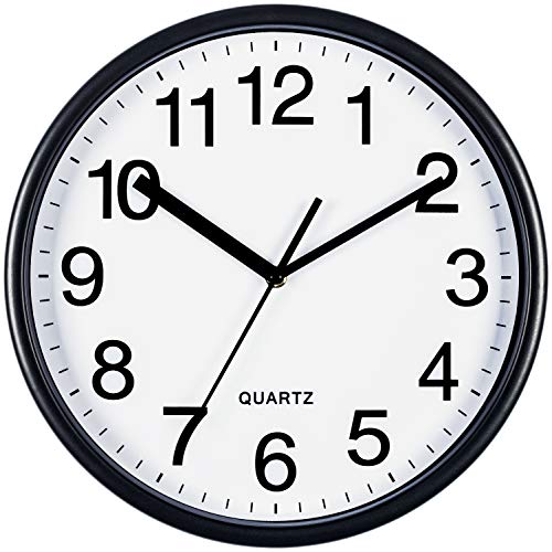 Bernhard Products Large Wall Clock 13 Inch Silent Non-Ticking, Quartz Battery Operated for Home/Office/Classroom Round Clocks with Sweep Movement, Easy to Read