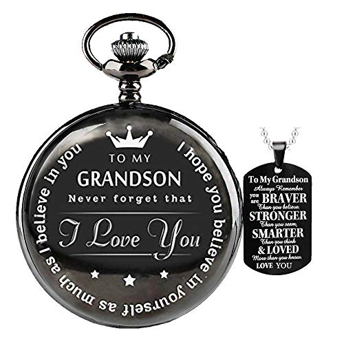 Udaney to My-Grandson-Pocket-Watch-Gifts from Grandpa Grandma Christmas Gifts for Him Birthday for Grandson, Graduation Gifts for Men