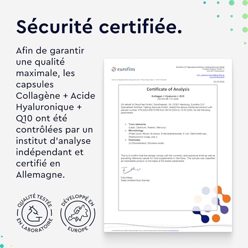 Collagene Marin + Acide Hyaluronique & Q10, Enrichi en Zinc, Magnésium, Vitamines B12, D3, A & C, 60 Capsules, Complexe Collagène Premium pour la Peau, les Cheveux & les Articulations*, Sans Additifs