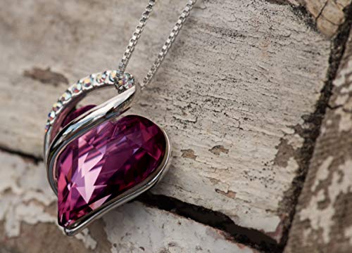 Leafael"Infinity Love" Heart Pendant Necklace Made with Swarovski Crystals Amethyst Dark Pink February Birthstone Jewelry Gifts for Women, Silver-tone, 18"+2", Presented by Miss New York