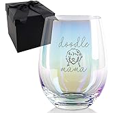 Osci-Fly Valentines Day Gift for Doodle Mom, Goldendoodle Gifts Doodle Mom Handmade Rainbow Colorful Etched Wine Glass 18 Ounces