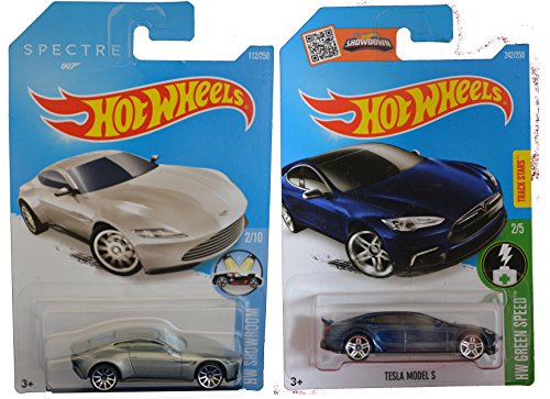 Hot Wheels 2016 Aston Martin DB10 (James Bond Spectre) & Tesla Model S (Blue)